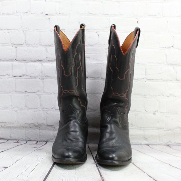 TONY LAMA Black Leather Western Cowboy Boots Style - Picture 4 of 9